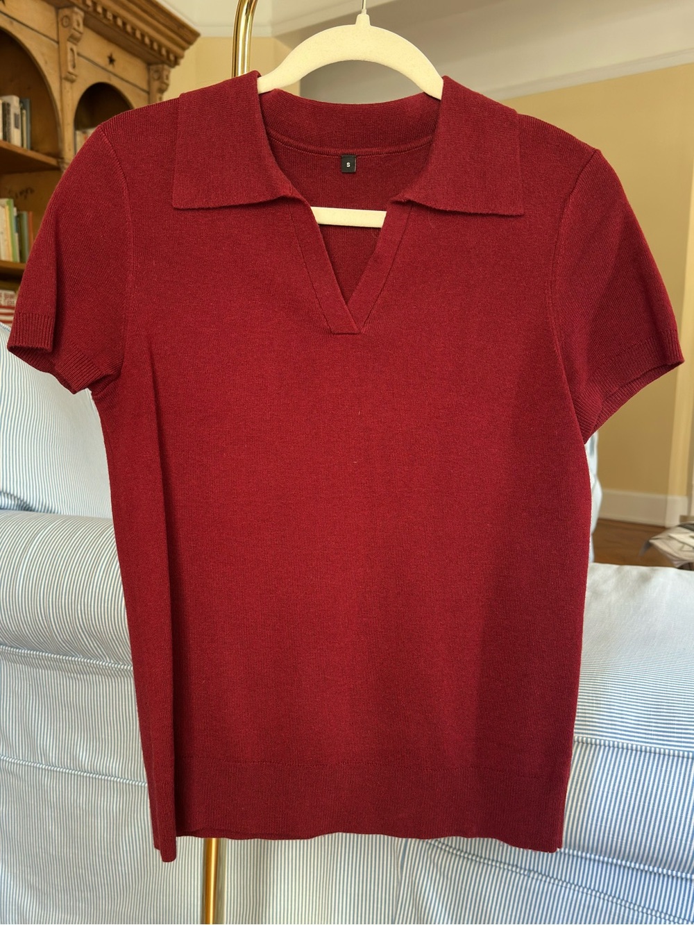 Classic Collared Knit Top in Deep Red